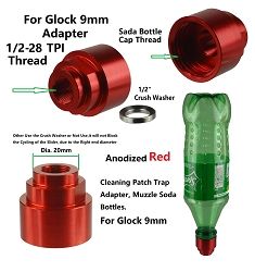 13.5x1LH TPI Cleaning Patch Trap Adapter Muzzle Soda Pop bottles Red F Glock 9mm